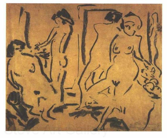Ernst Ludwig Kirchner Female nudes in a atelier Germany oil painting art